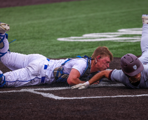 Making the out at homeplate